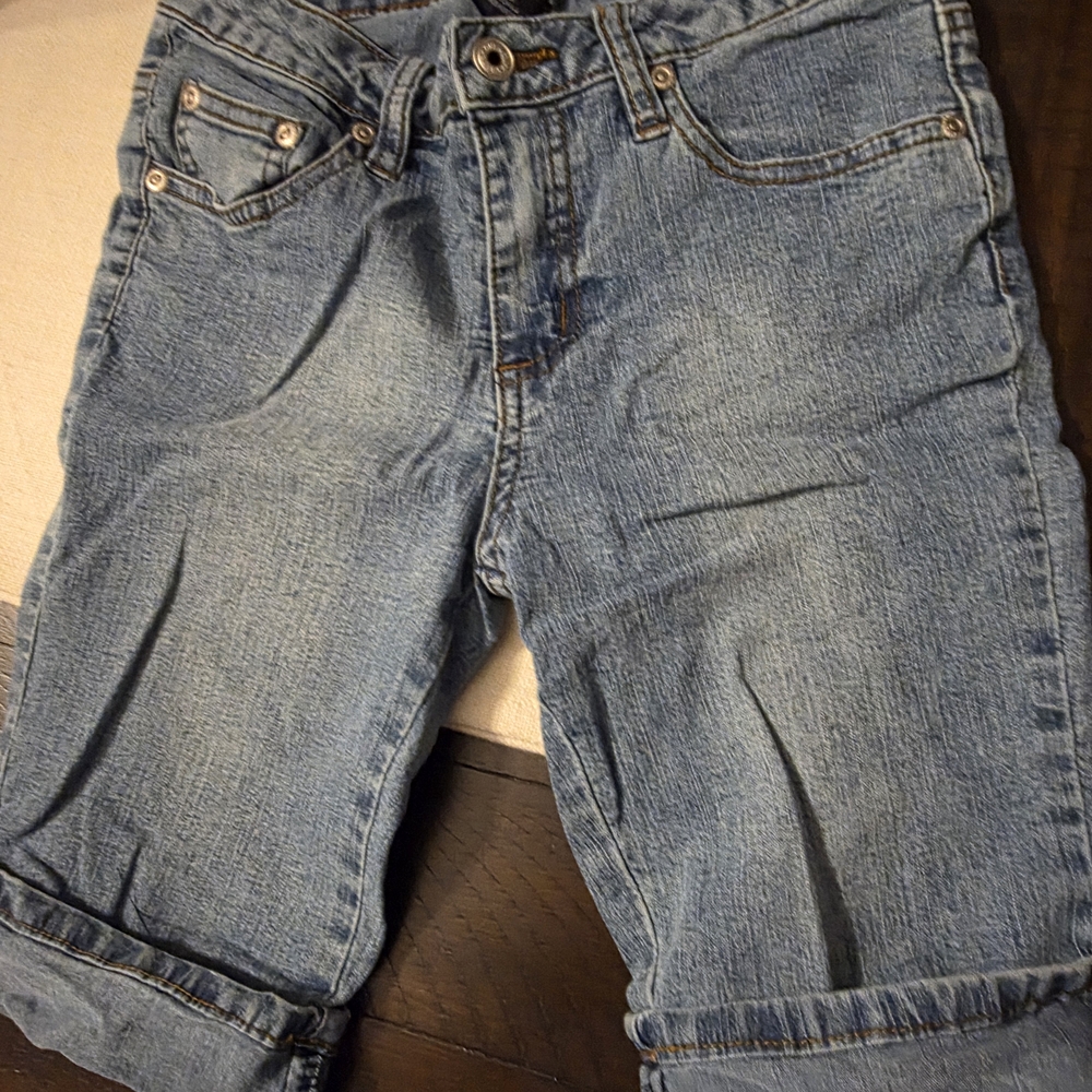 Girls Blue Denim Capri Jeans Size 10 Design On Pockets